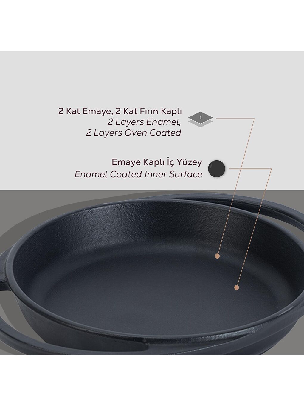 Siyah Yuvarlak Sahan Döküm Demir Yekpare Çift Kulplu Çap(Ø)16cm.-5