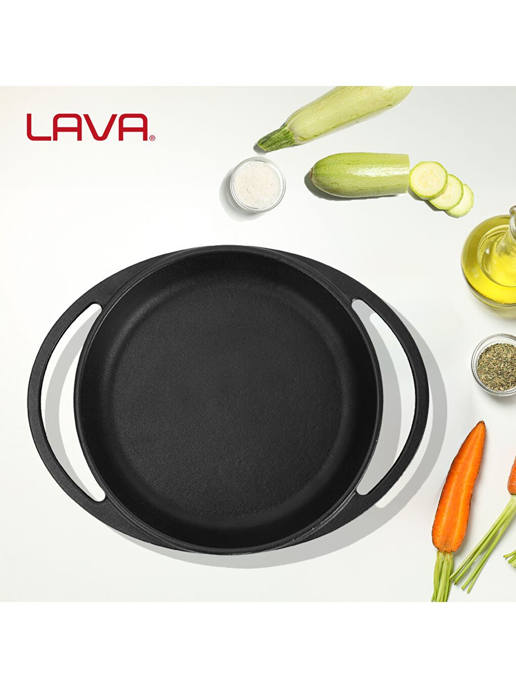 Siyah Yuvarlak Sahan Döküm Demir Yekpare Çift Kulplu Çap(Ø)16cm.-6