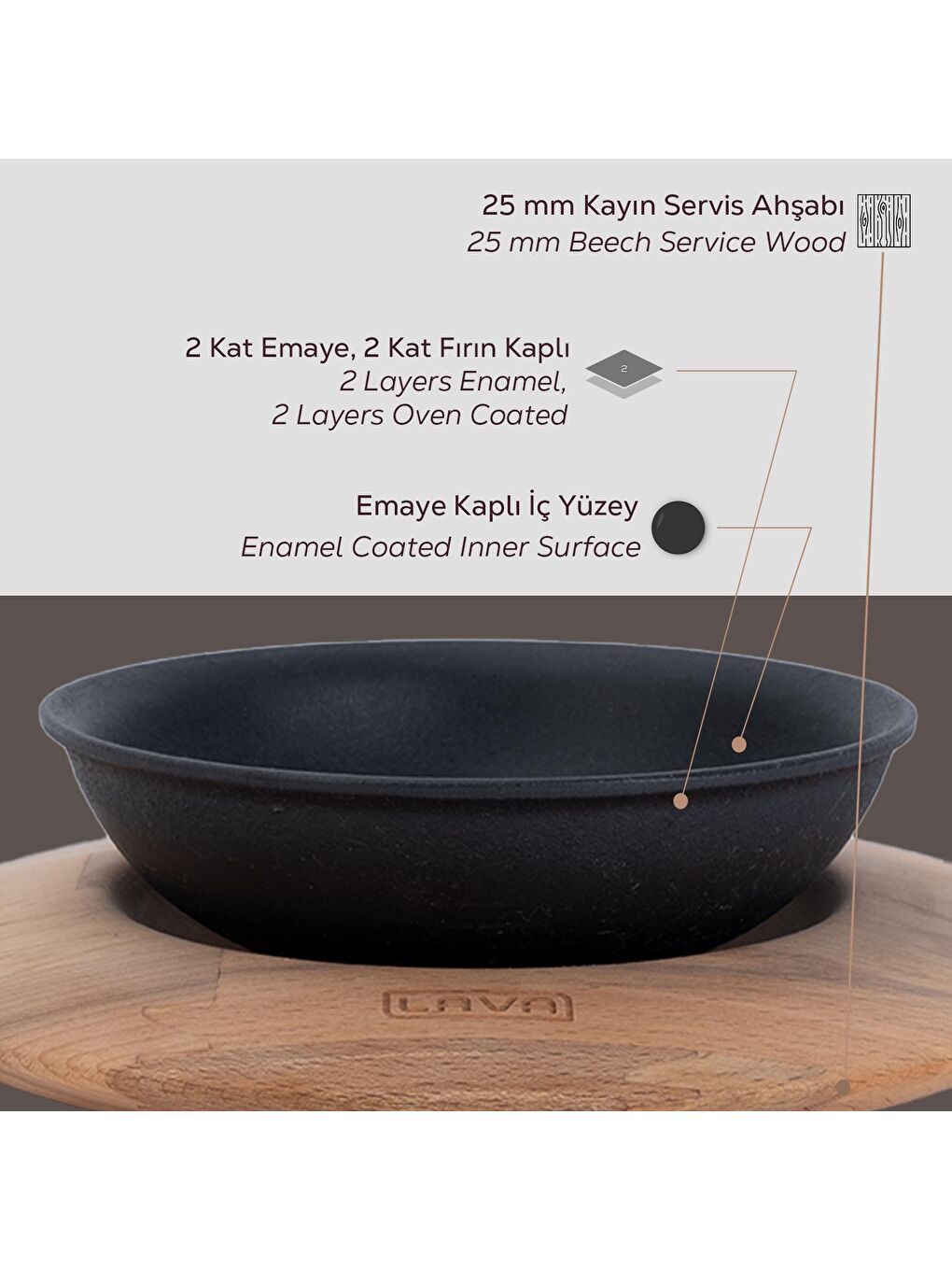 Siyah Yuvarlak Çorba Kasesi ve Kayın Servis Ahşabı. Çap(Ø)14cm.-3