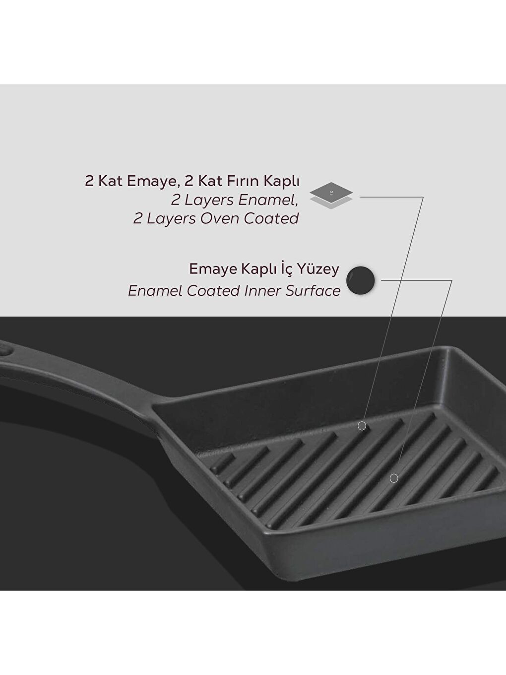 Siyah Mini Kare Izgara Tava Döküm Demir Yekpare Saplı Ölçü 16x16cm.-5