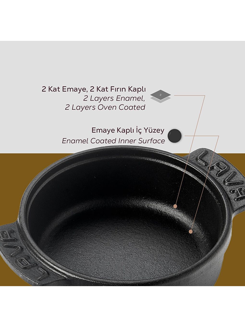 Siyah Yuvarlak Güveç Kabı Döküm Demir Yekpare Çift Kulplu Çap(Ø)14cm.-5