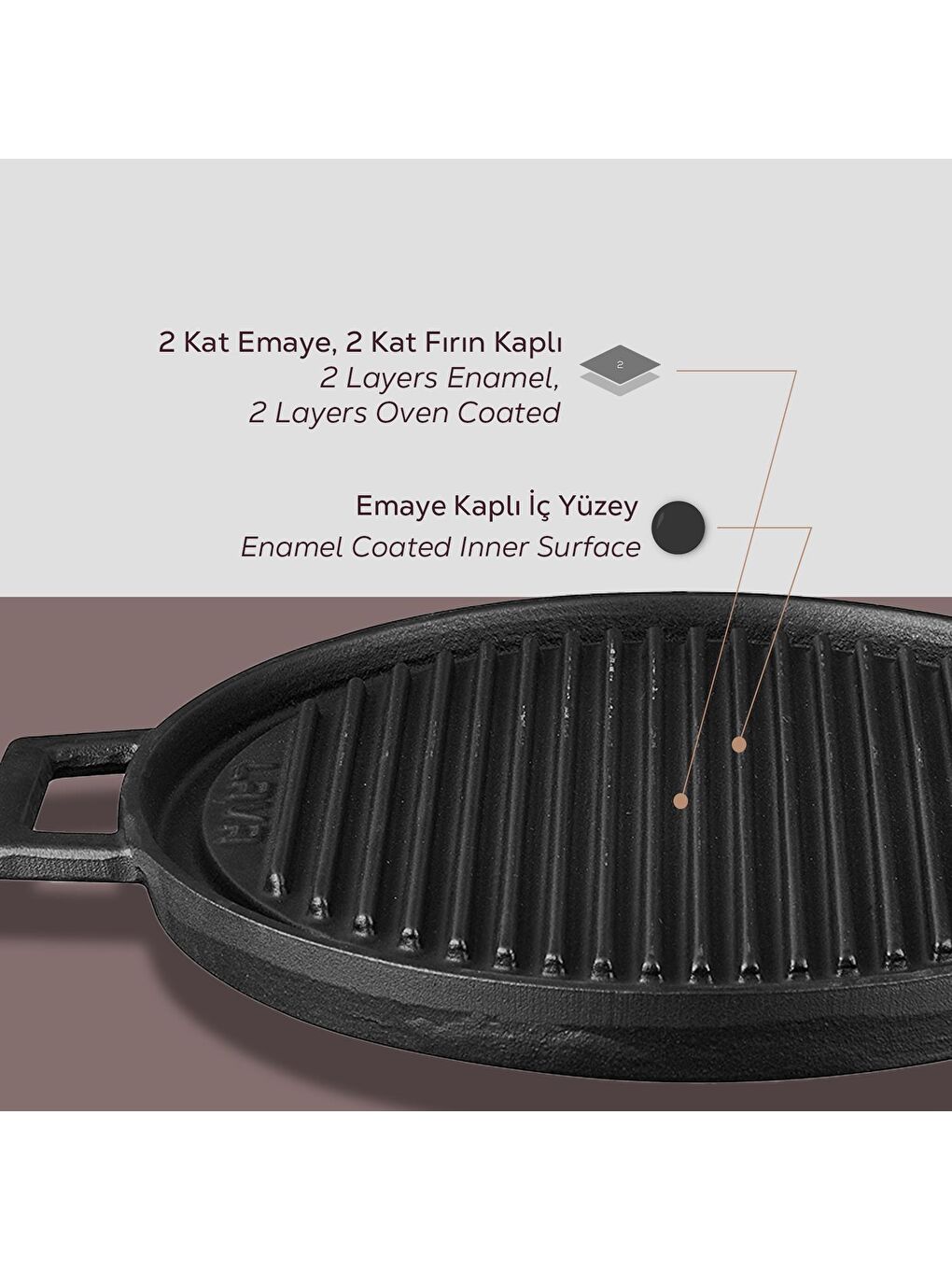 Siyah Yuvarlak Çift Yön Izgara Tavası Döküm Demir Yekpare Çift Kulplu Çap(Ø)28cm.-4