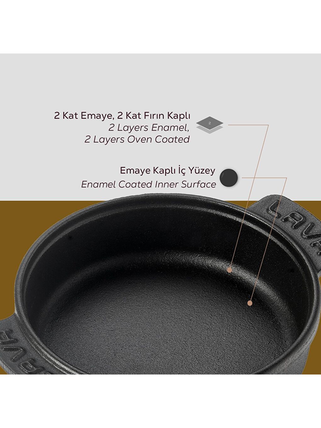 Siyah Yuvarlak Güveç Kabı Döküm Demir Yekpare Çift Kulplu Çap(Ø)11cm.-6