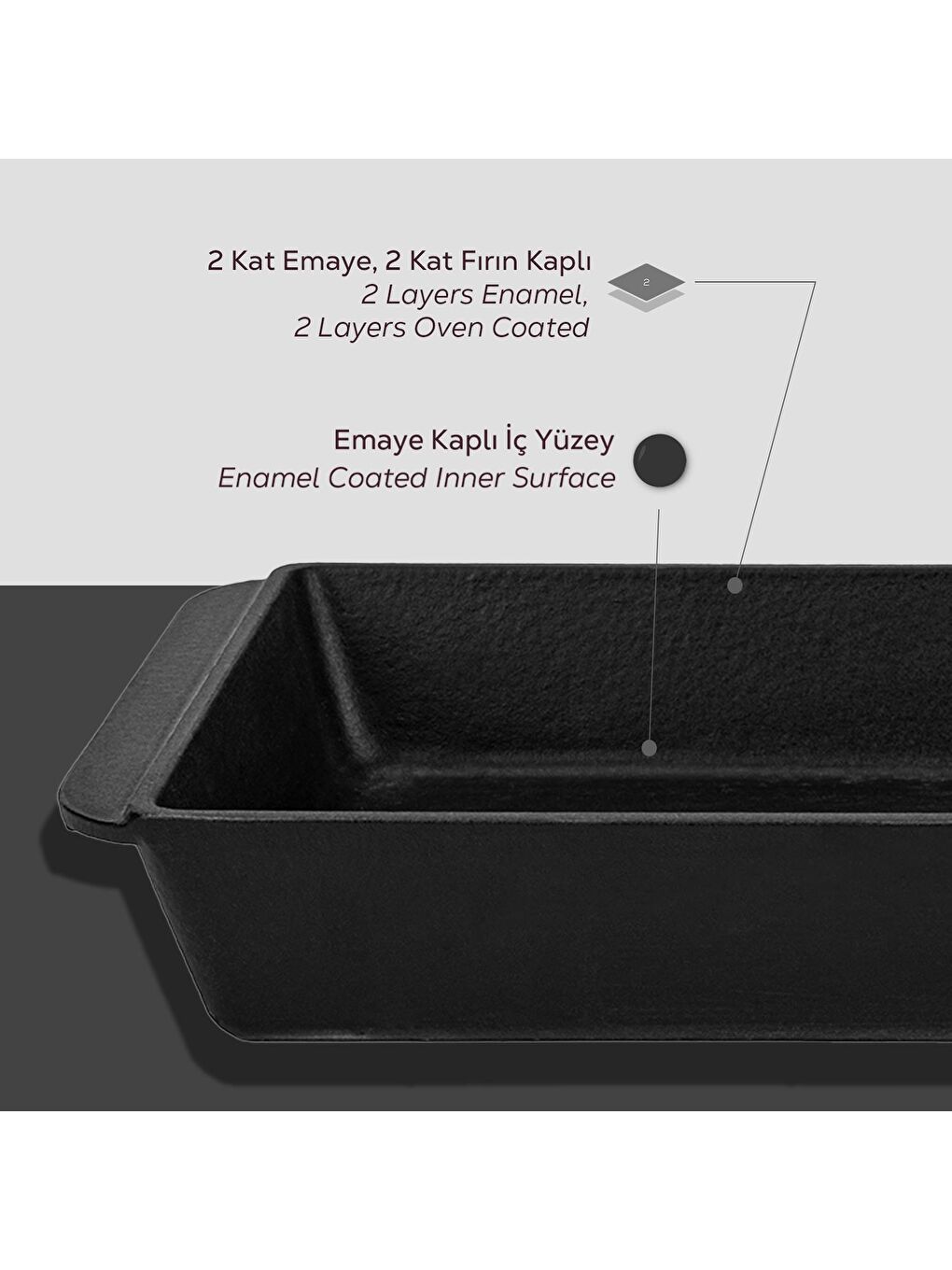 Siyah Dikdörtgen Rosto ve Fırın Tepsisi Döküm Demir Yekpare Çift Kulplu Ölçü 21x33cm.-5