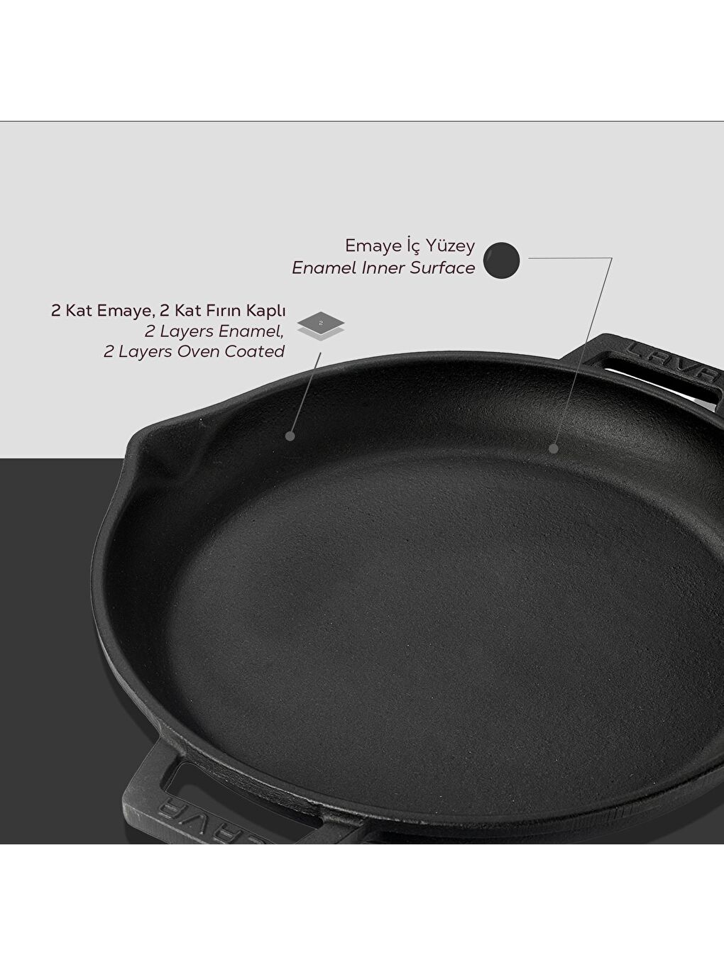 Siyah Yuvarlak Kızartma Tavası Cam Kapaklı Döküm Demir Yekpare Çift Kulplu Çap(Ø)30cm.-3