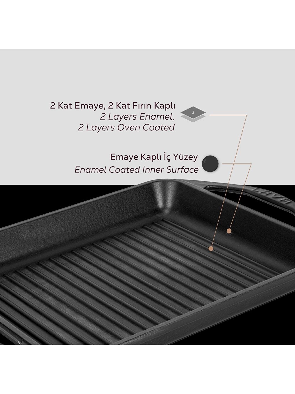 Siyah Dikdörtgen Izgara Tavası Döküm Demir Yekpare Çift Kulplu Ölçü 26x32cm.-6