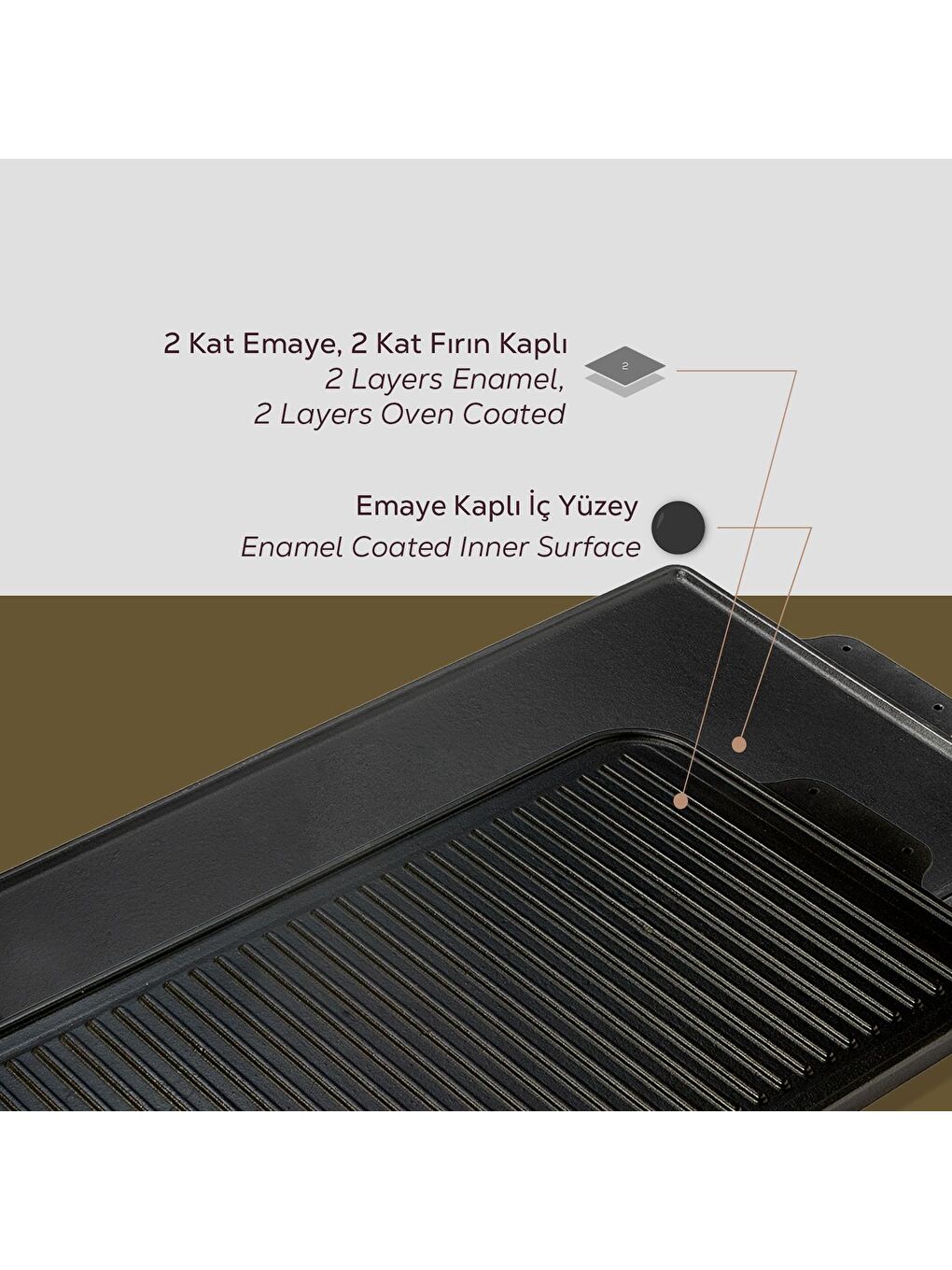 Siyah Dikdörtgen Izgara Çift Yön Hot Plate Döküm Demir Yekpare Çift Kulplu Ölçü 26x47cm.-6