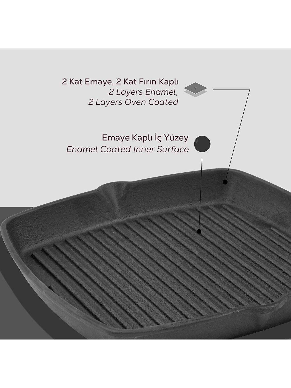 Siyah Kare Izgara Tava Döküm Demir Yekpare Saplı. Ölçü 26x26cm.-4
