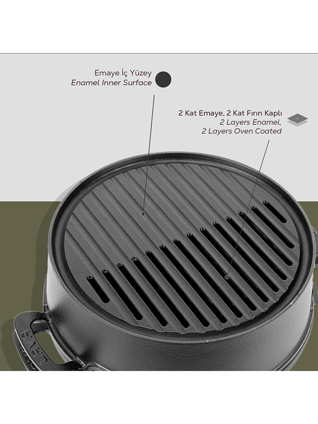 Siyah Yuvarlak Mangal Izgara Set Döküm Demir Yekpare Çift Kulplu Çap (Ø)36cm.-6