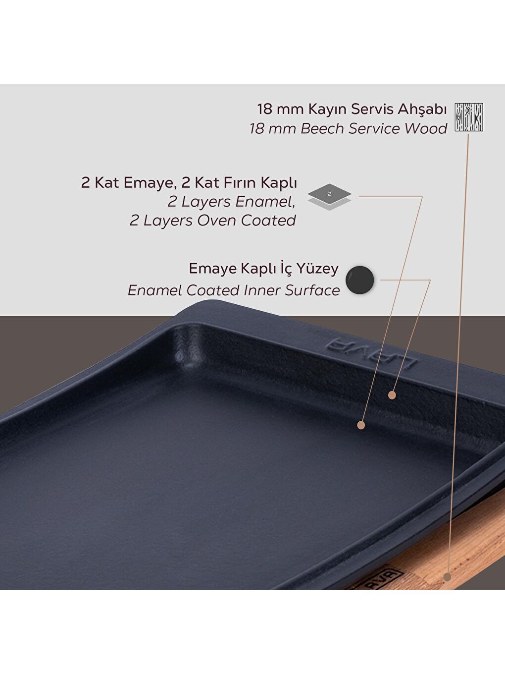 Siyah Dikdörtgen Servis Tabağı ve Kayın Servis Ahşabı. Ölçü 36x24cm.-4