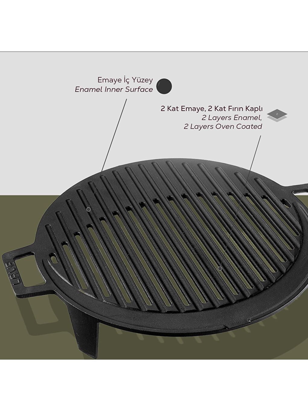 Siyah Yuvarlak Mangal Izgarası Döküm Demir Yekpare Çift Kulplu Çap (Ø)37cm.-5