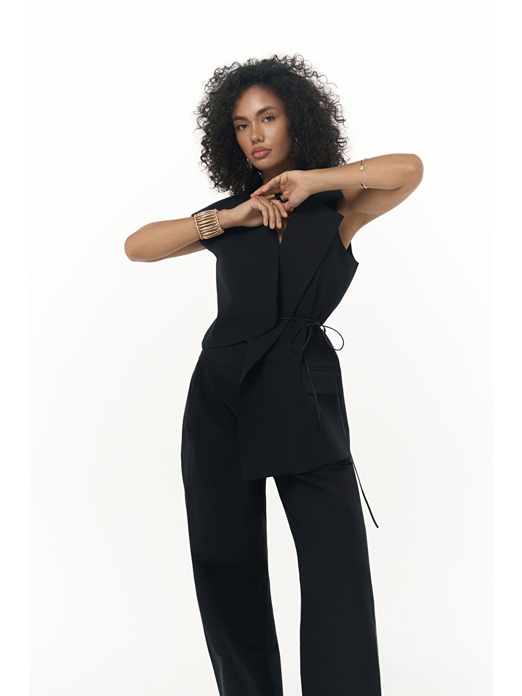 Kampala Asimetrik Siyah Yelek Pantolon Takım-1