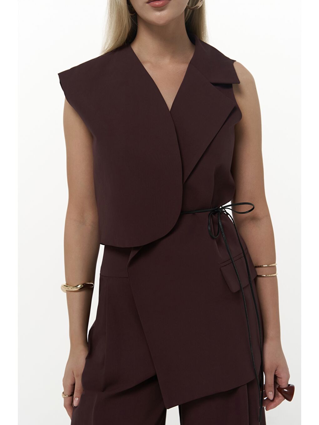 Kampala Asimetrik Bordo Yelek Pantolon Takım-5