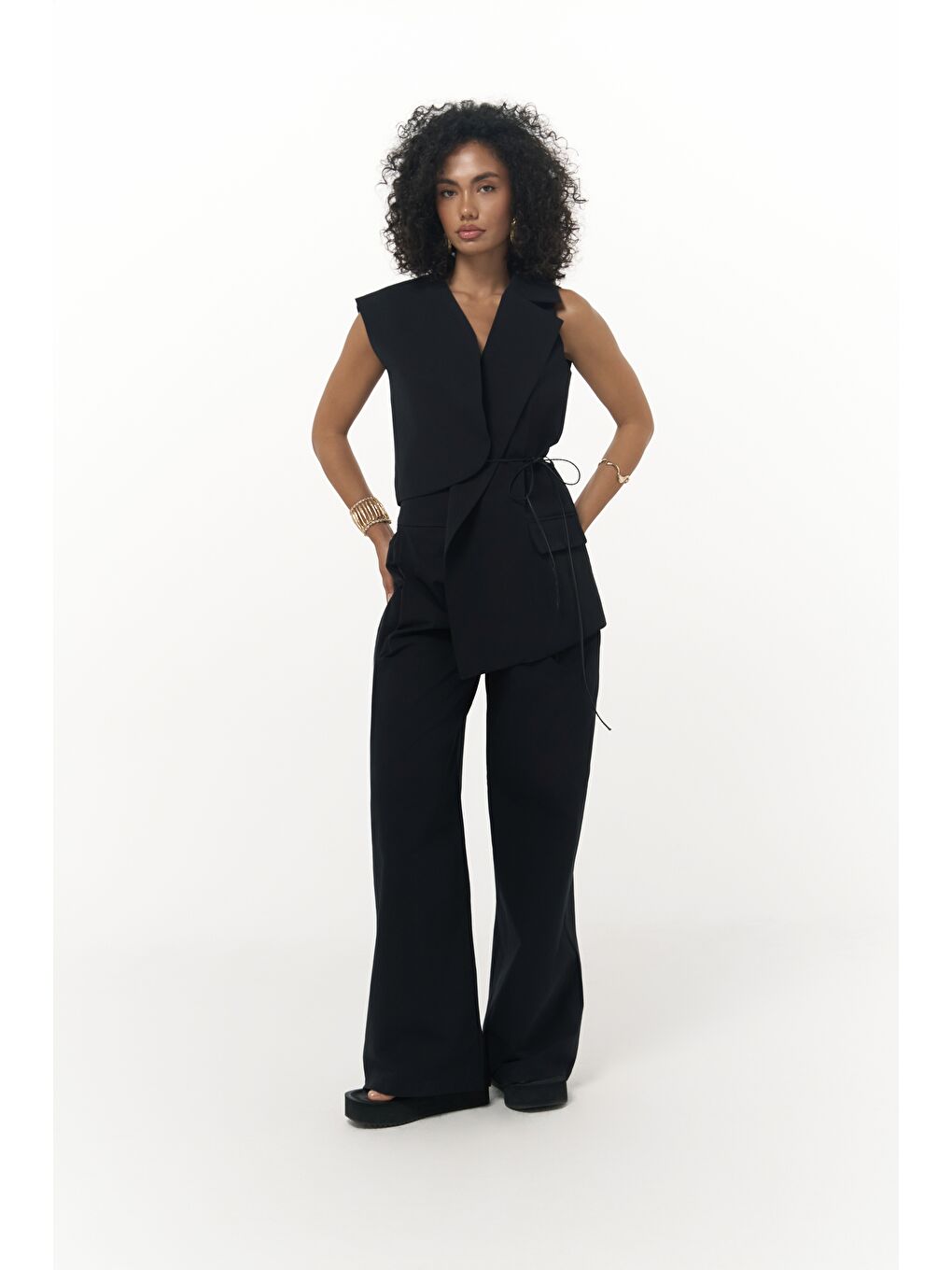 Kampala Asimetrik Siyah Yelek Pantolon Takım-3