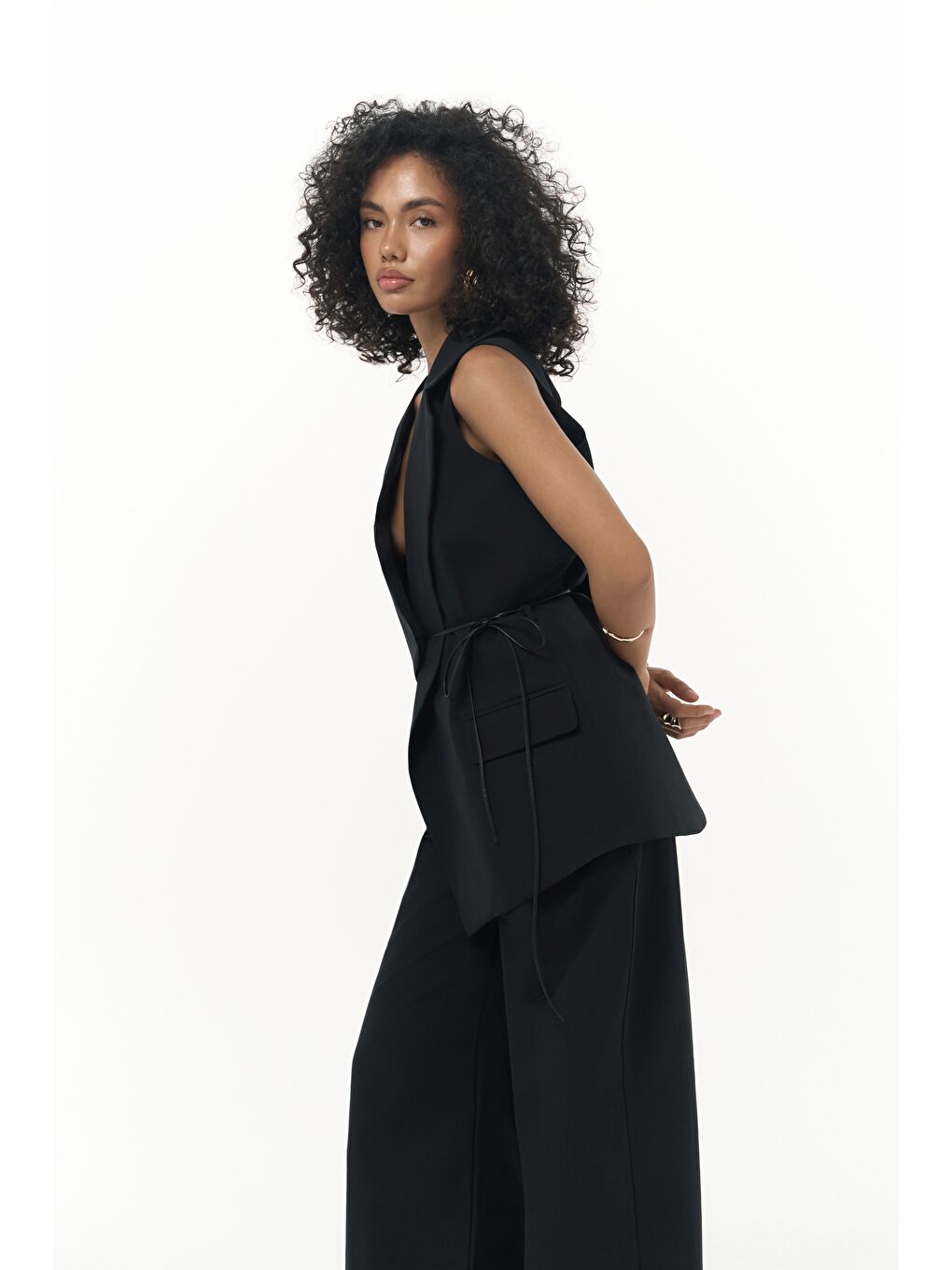 Kampala Asimetrik Siyah Yelek Pantolon Takım-5