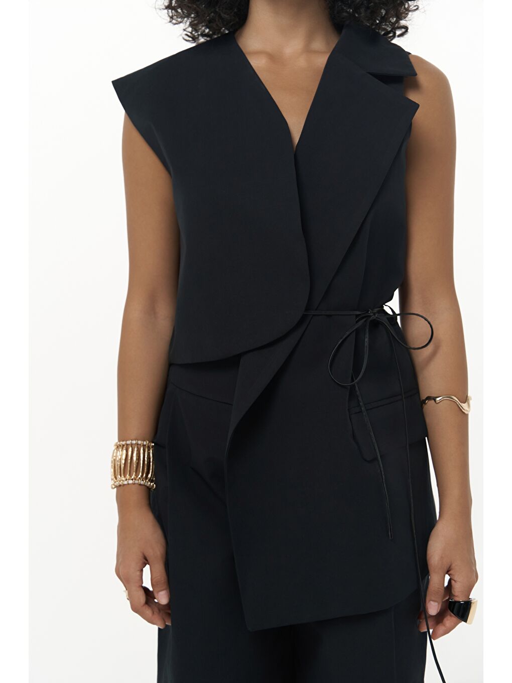 Kampala Asimetrik Siyah Yelek Pantolon Takım-6