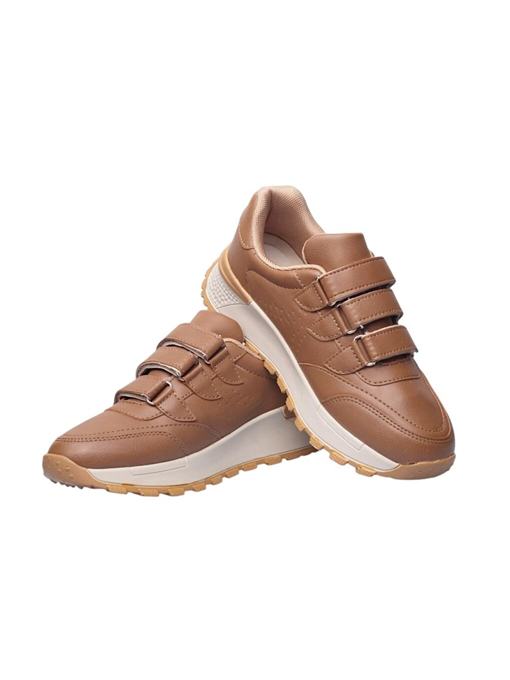Kahverengi Kadın Cırtlı Kolay Giyilebilir Mevsimlik Sneaker Spor Ayakkabı Taba-3