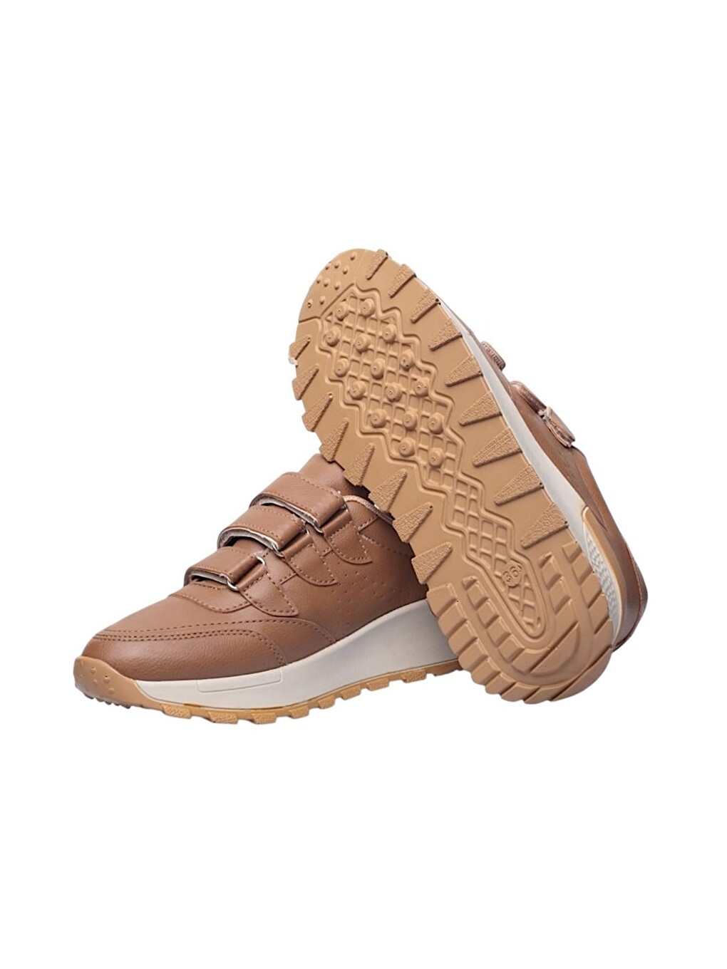 Kahverengi Kadın Cırtlı Kolay Giyilebilir Mevsimlik Sneaker Spor Ayakkabı Taba-5