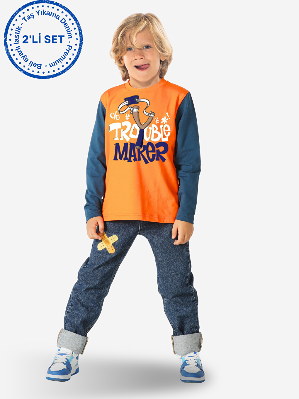 İndigo Jean Pantolon +Tişört Takım-2