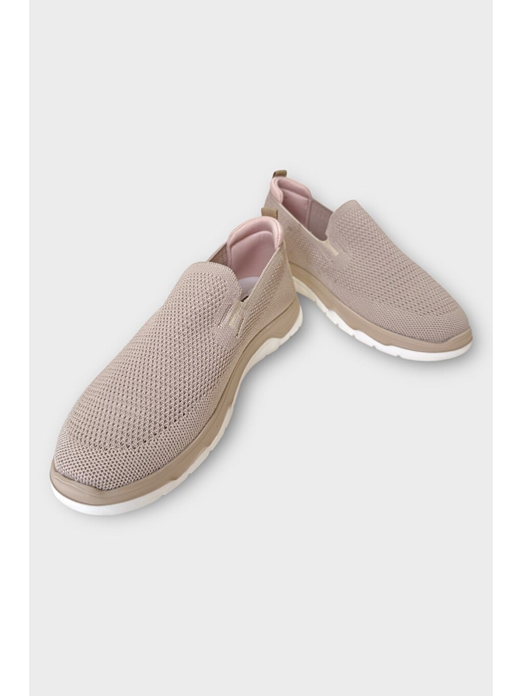 Erkek Nefes Alabilen Triko Sneaker Ayakkabı Bej-5