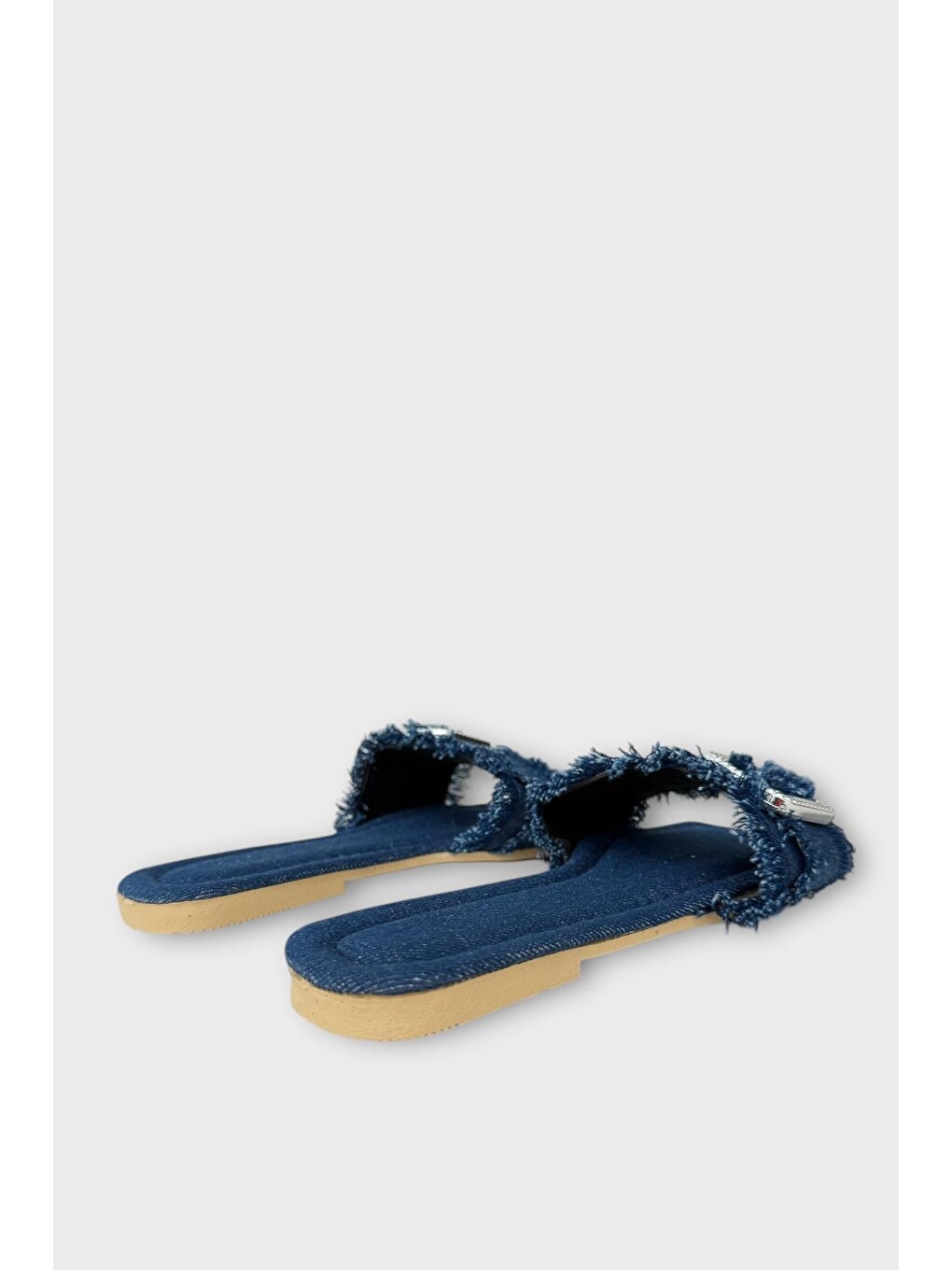 Kadın Püskül Detay Tokalı Denim Terlik Lacivert-4
