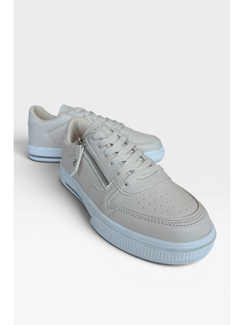 Günlük Hafif Taban Bağcıklı Fermuarlı Kadın Sneaker Ayakkabı Bej-6