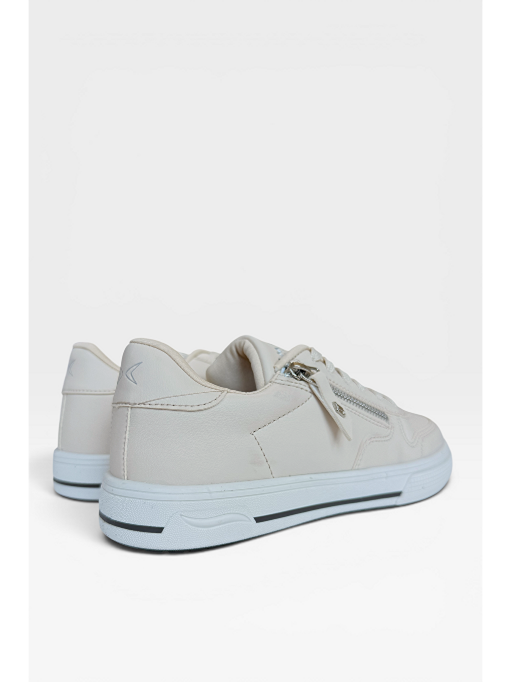 Günlük Hafif Taban Bağcıklı Fermuarlı Kadın Sneaker Ayakkabı Bej-9