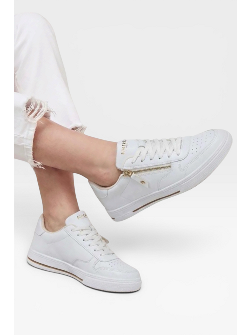 Günlük Hafif Taban Bağcıklı Fermuarlı Kadın Sneaker Ayakkabı Beyaz-3
