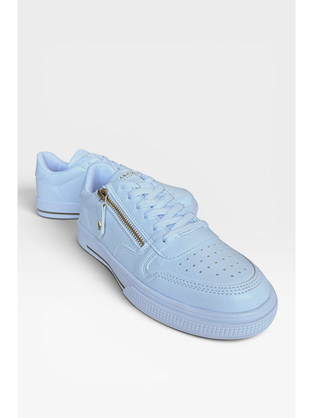 Günlük Hafif Taban Bağcıklı Fermuarlı Kadın Sneaker Ayakkabı Beyaz-6