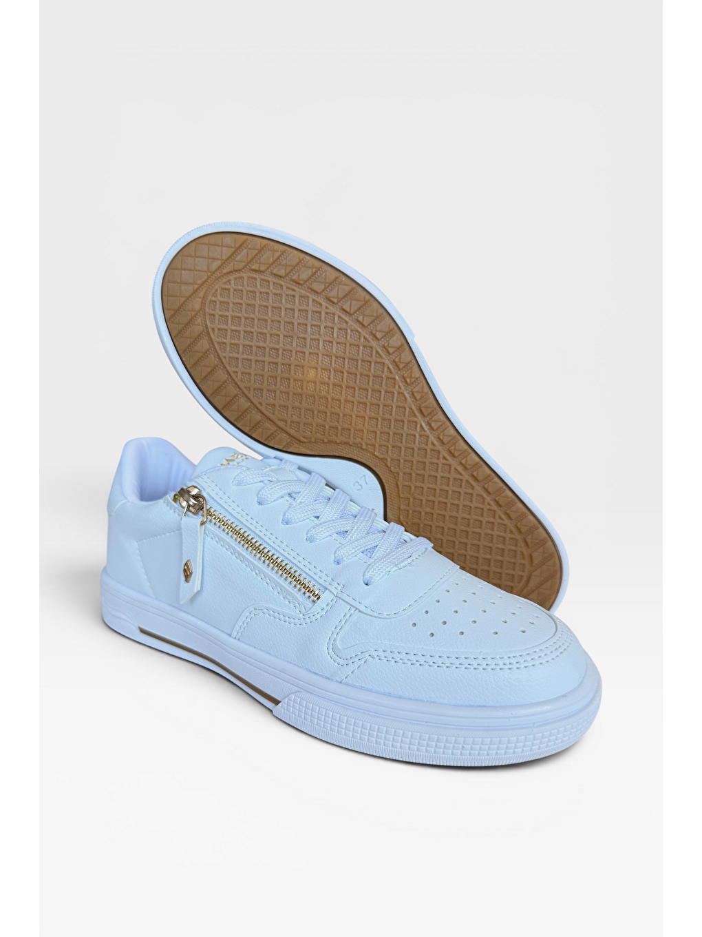 Günlük Hafif Taban Bağcıklı Fermuarlı Kadın Sneaker Ayakkabı Beyaz-13