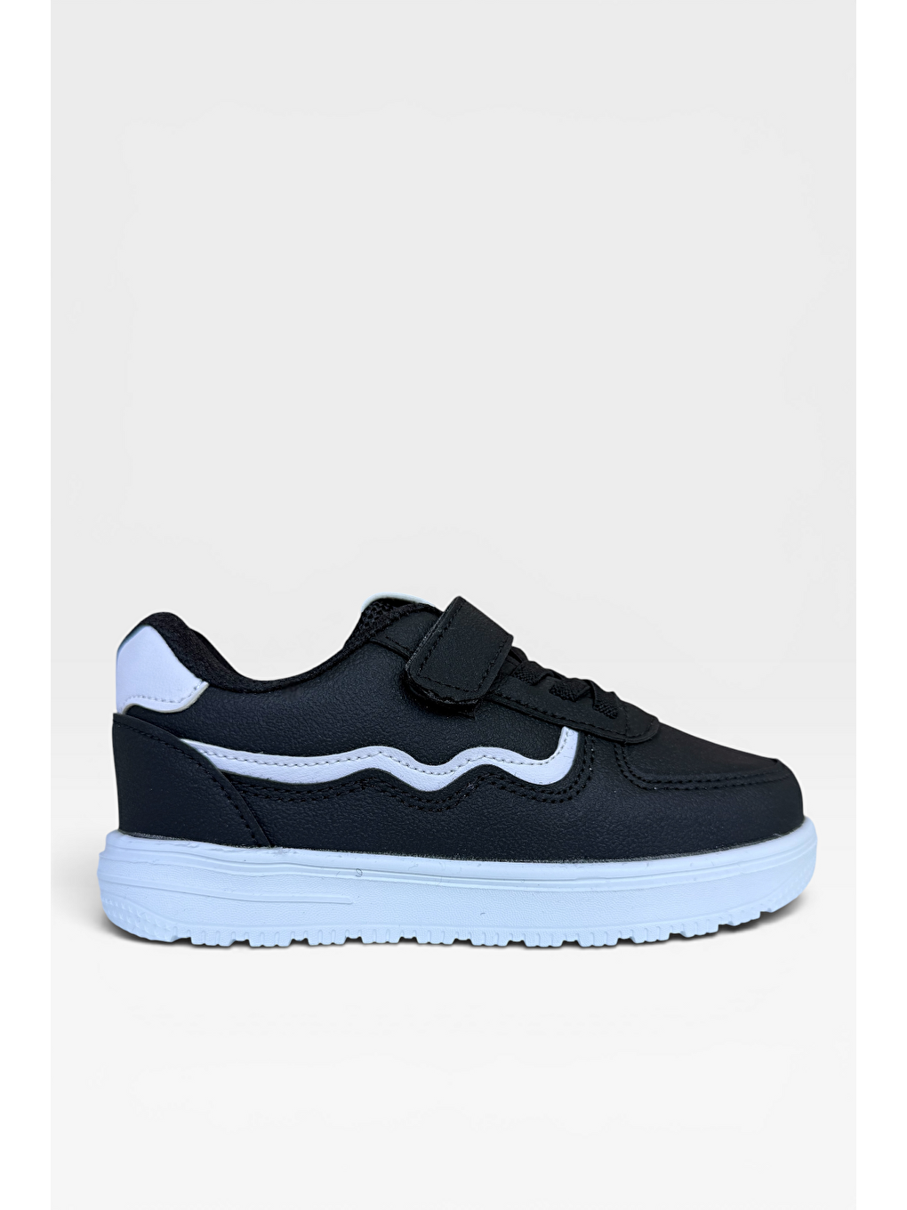 Anatomik Taban Cırtlı Rahat Hafif Sneaker Çocuk Spor Ayakkabı Siyah - Beyaz-1
