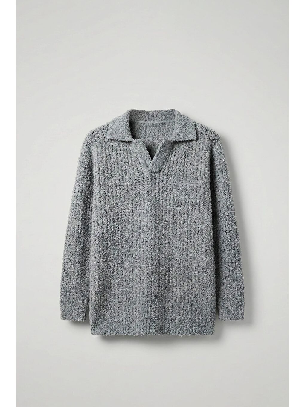 Erkek Oversize Yumuşak Dokulu Örme Kazak Gri