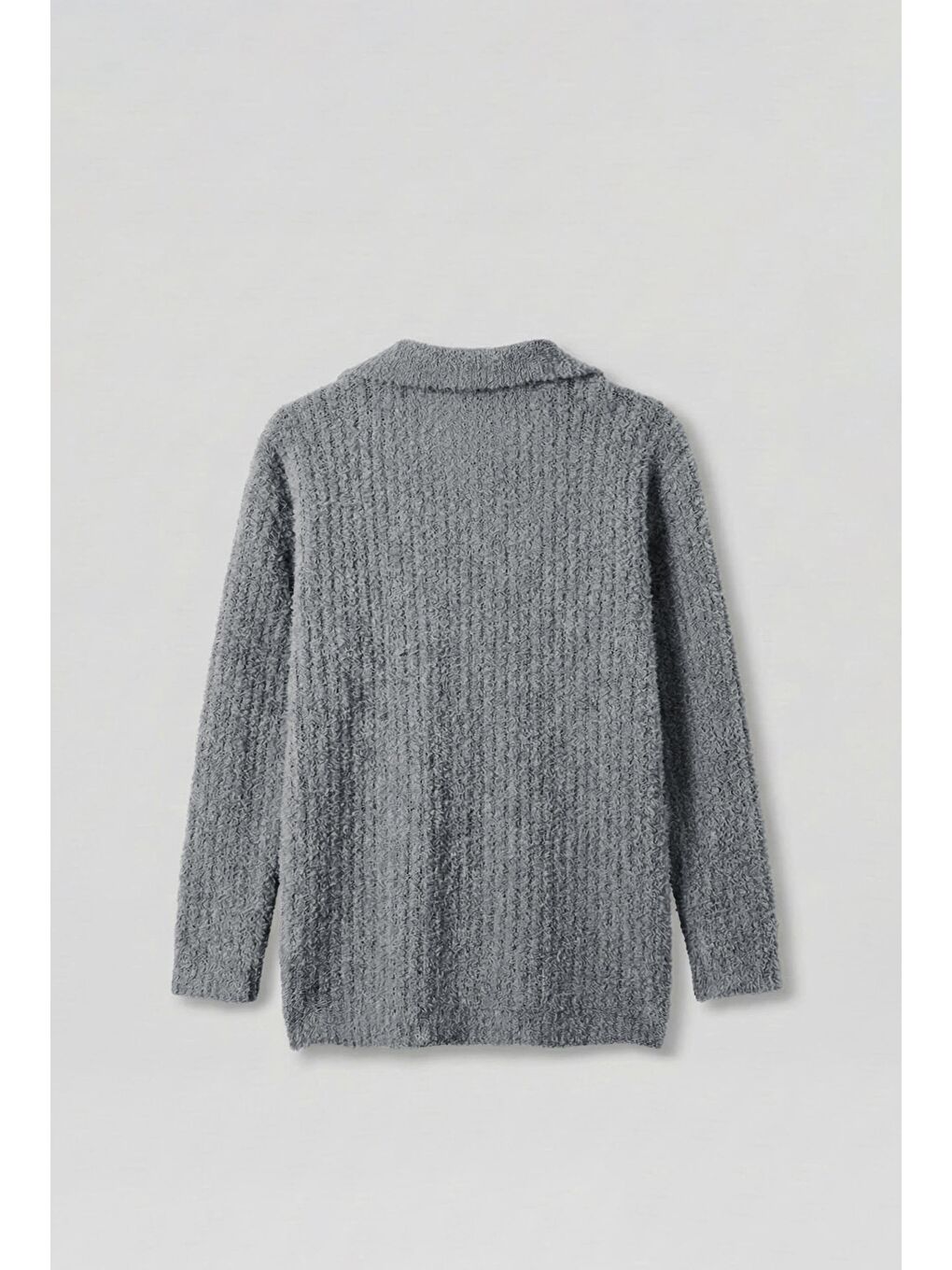 Erkek Oversize Yumuşak Dokulu Örme Kazak Gri-1