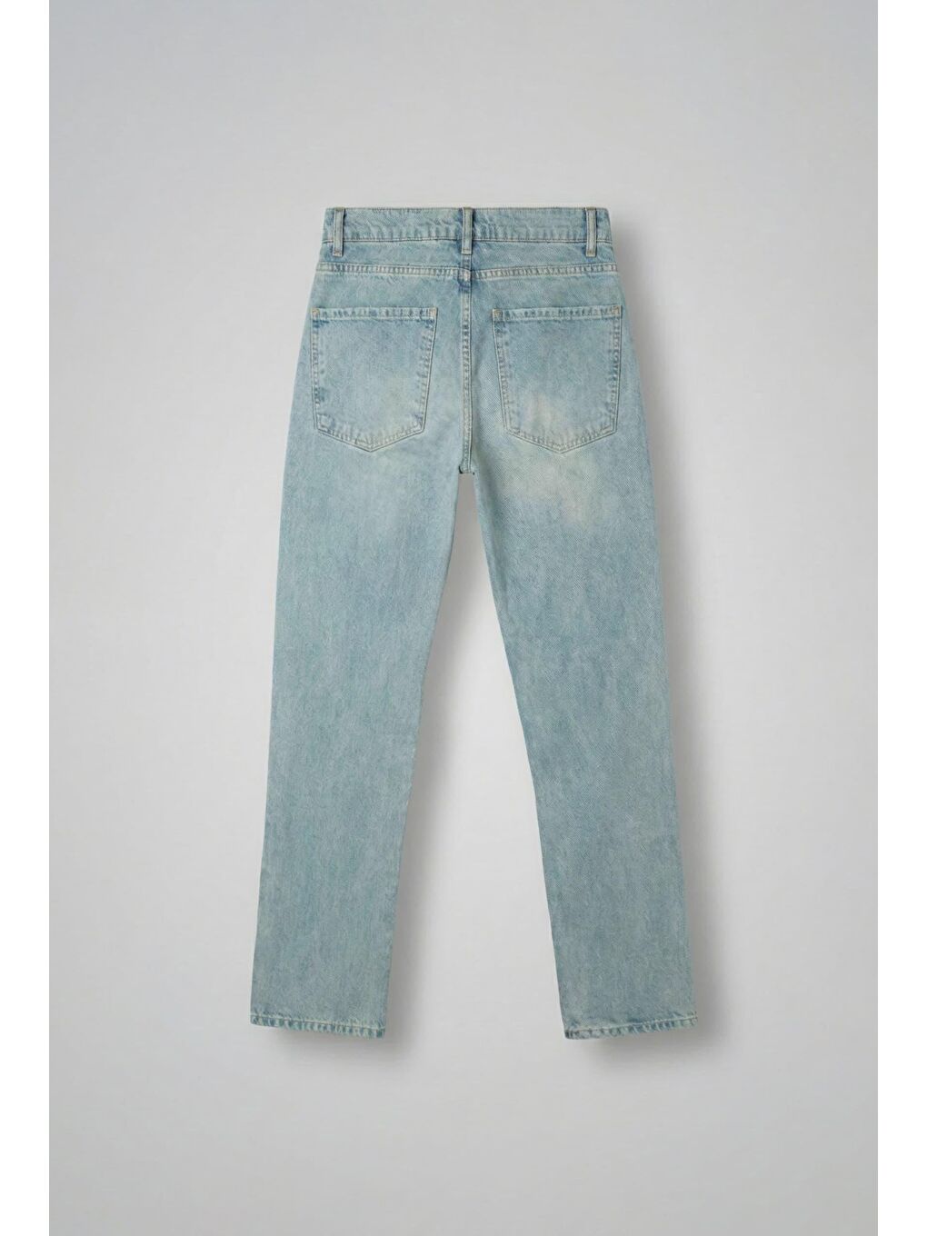 Erkek Baggy Fit Eskitilmiş %100 Pamuk Jean Pantolon Buz Mavi-1