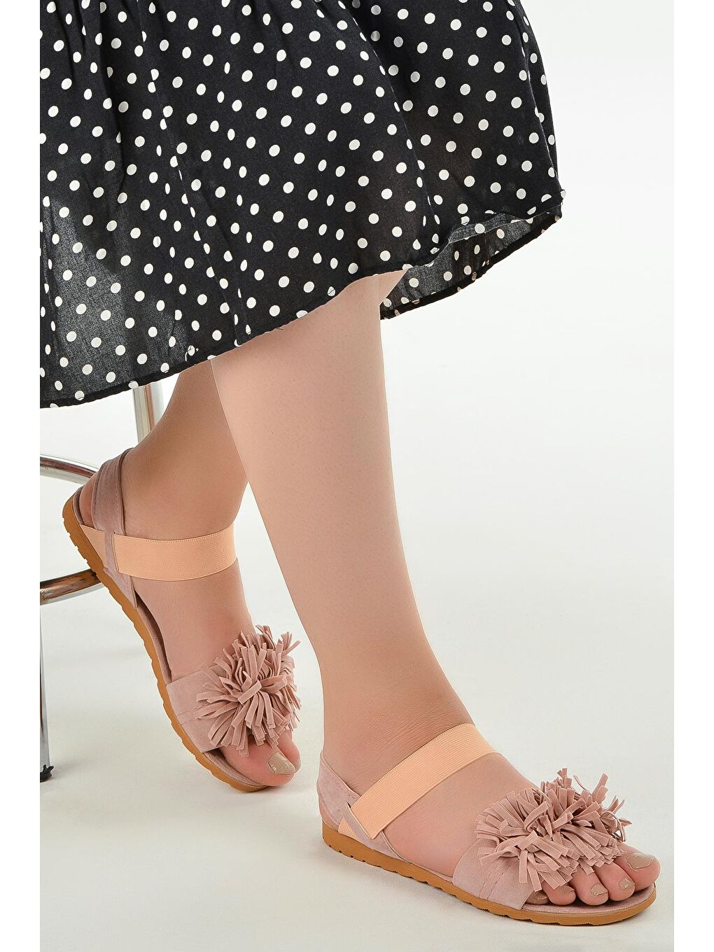 Pembe Mrt Erez Püskül Saçaklı Günlük Kadın Terlik