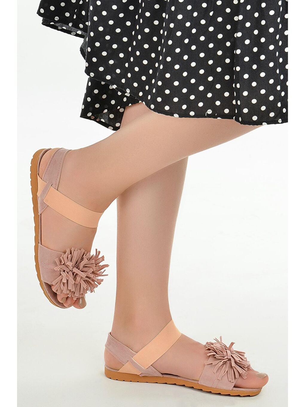 Pembe Mrt Erez Püskül Saçaklı Günlük Kadın Terlik-1