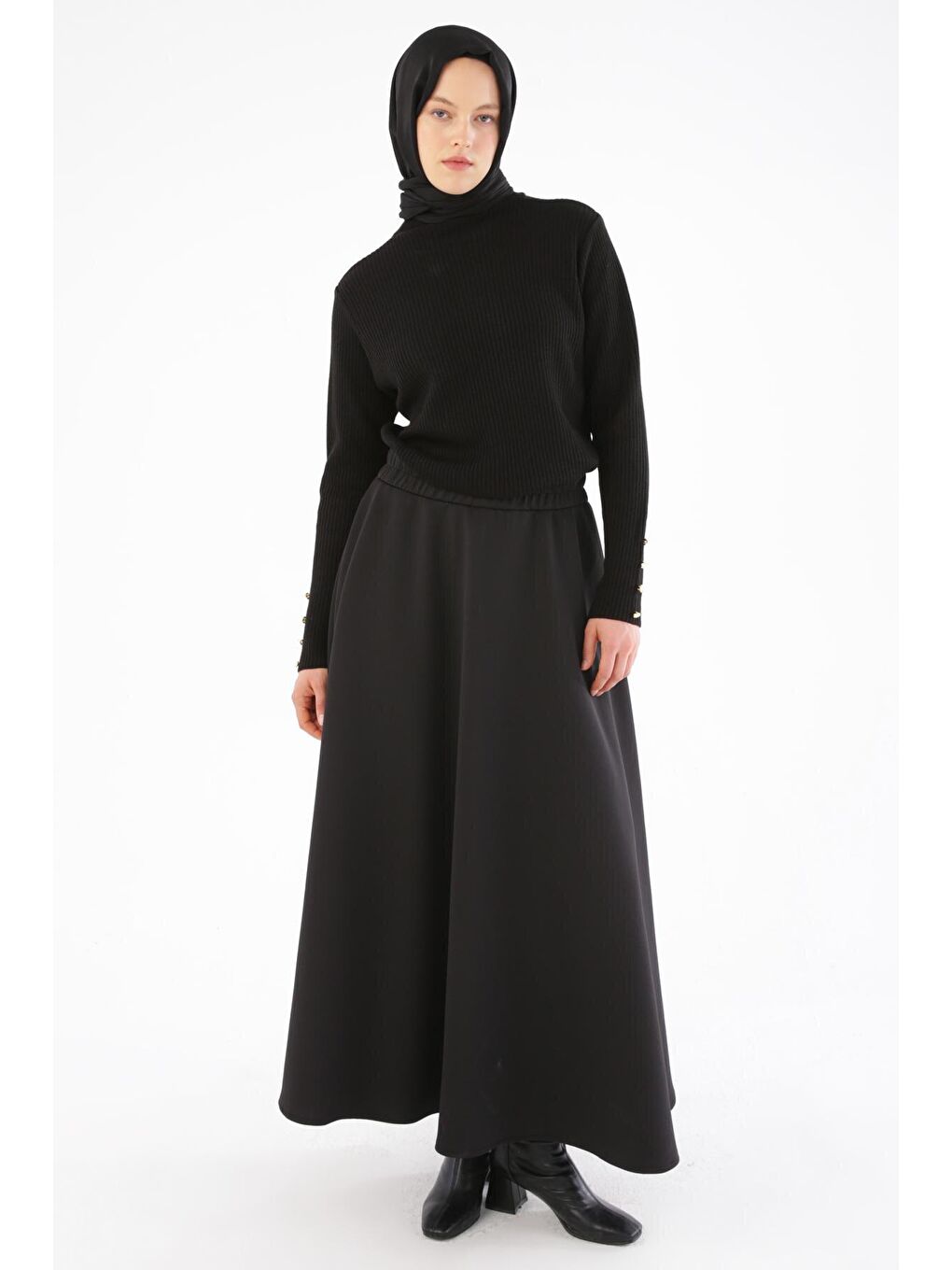 Siyah Beli Lastikli Scuba Kloş Etek-4