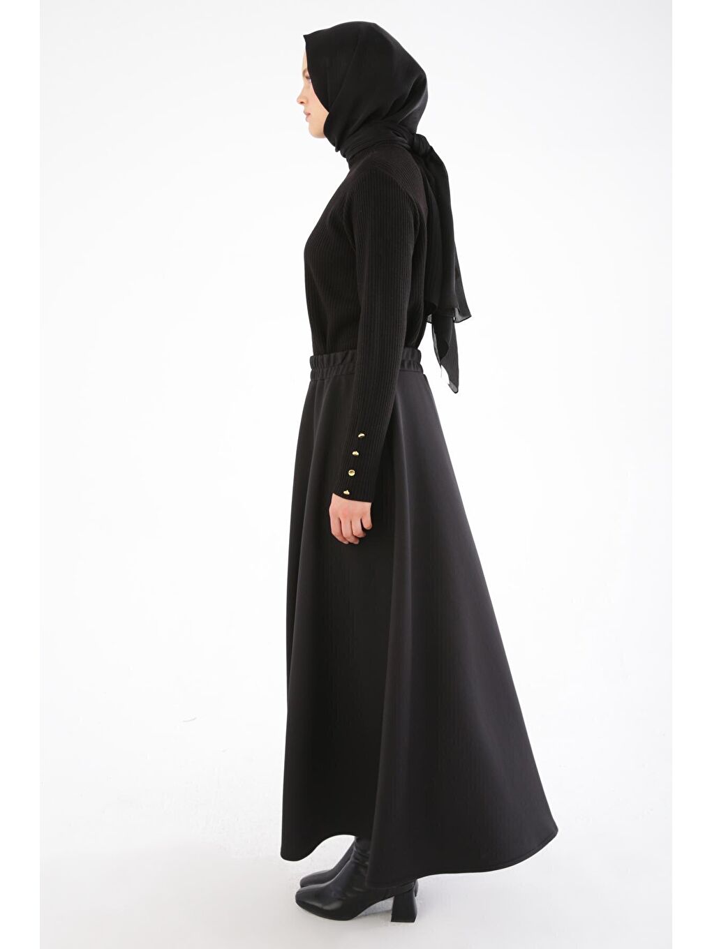 Siyah Beli Lastikli Scuba Kloş Etek-1