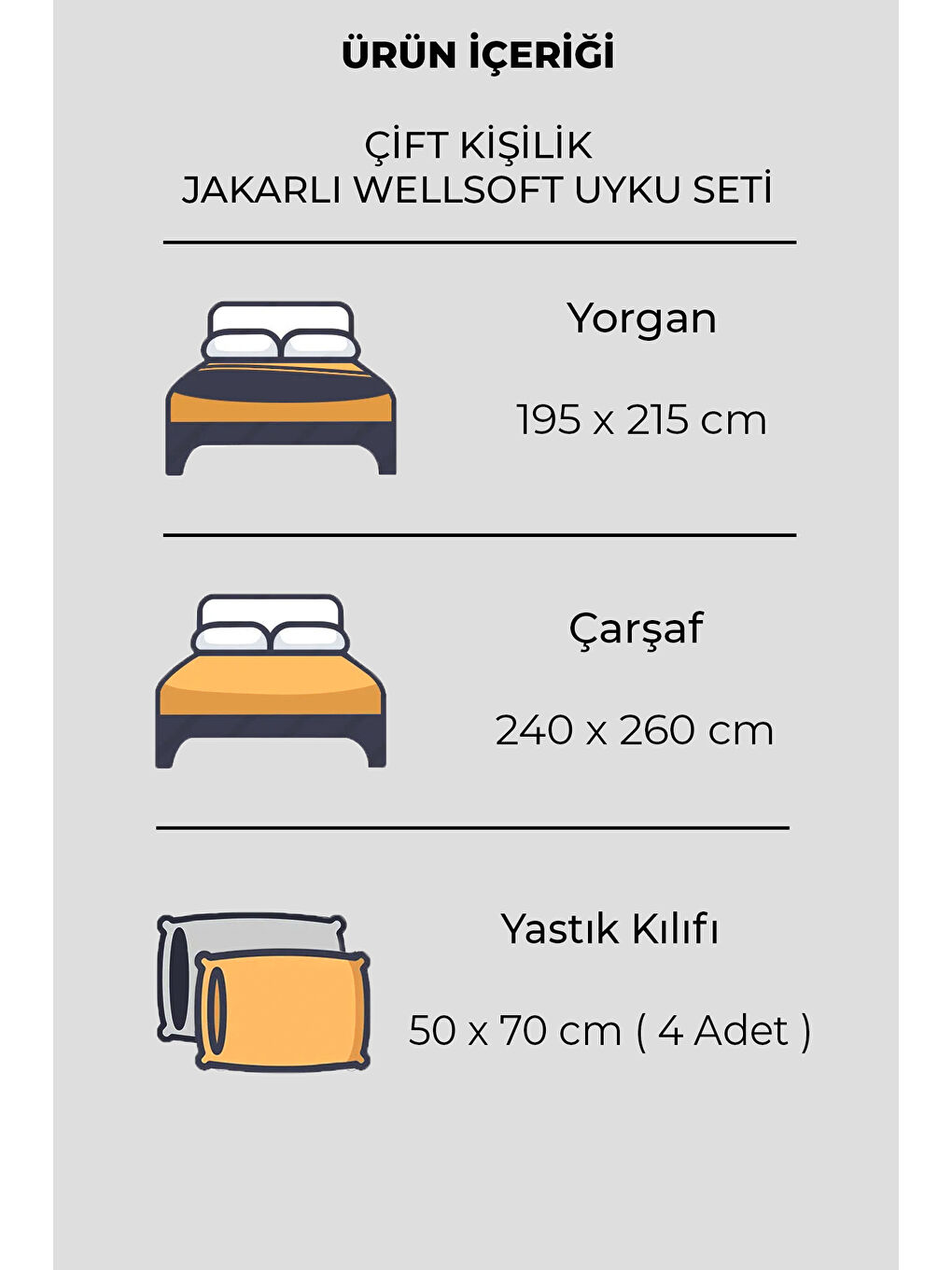 Jakarlı  Wellsoft Çift Kişilik Uyku Seti Perle Gri-4