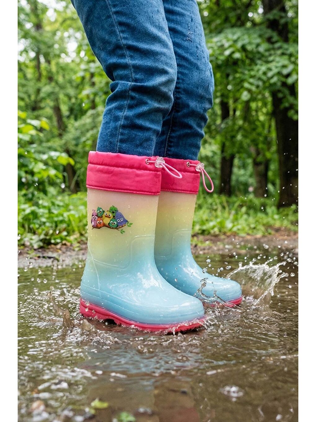 Fuşya Kışlık Kız Çocuk Su Geçirmez İçi Sıcak Astarlı Şeffaf Yağmur Çizme