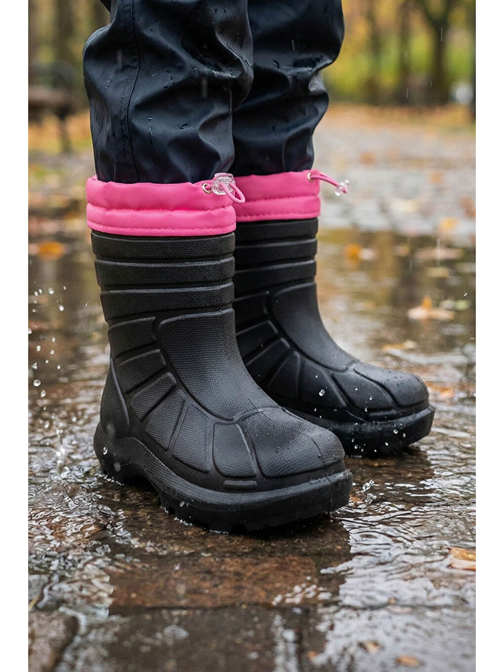 Siyah Kız Çocuk Kışlık Eva Boğazdan Lastikli Sessiz Taban Kar Bot Çizme