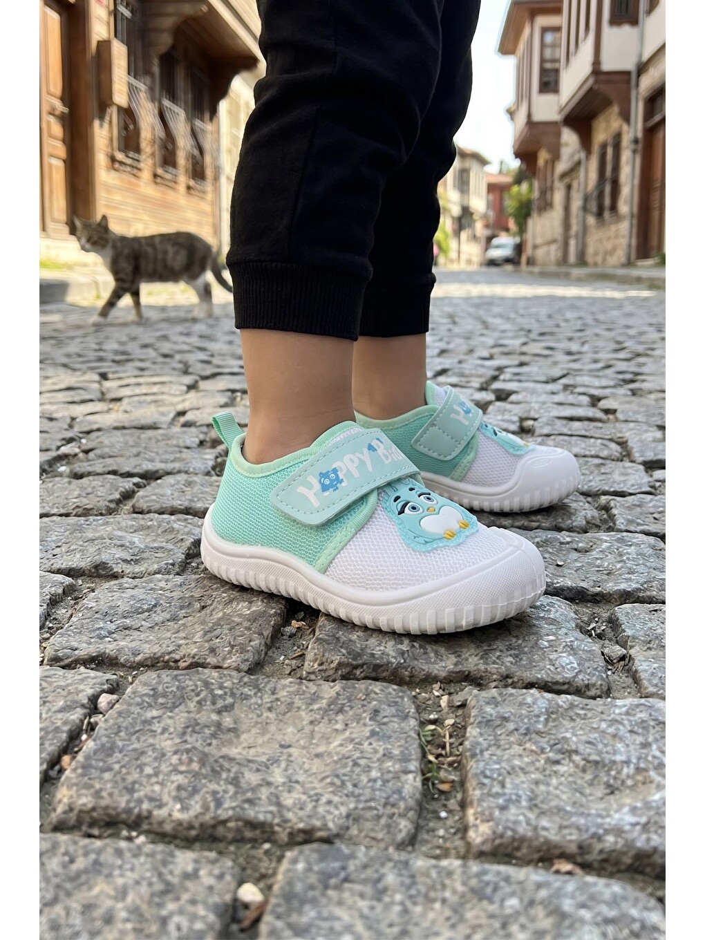 Yeşil Yazlık Keten Kız Bebe Happy Birds Cırtlı Ayarlanabilir Ayakkabı