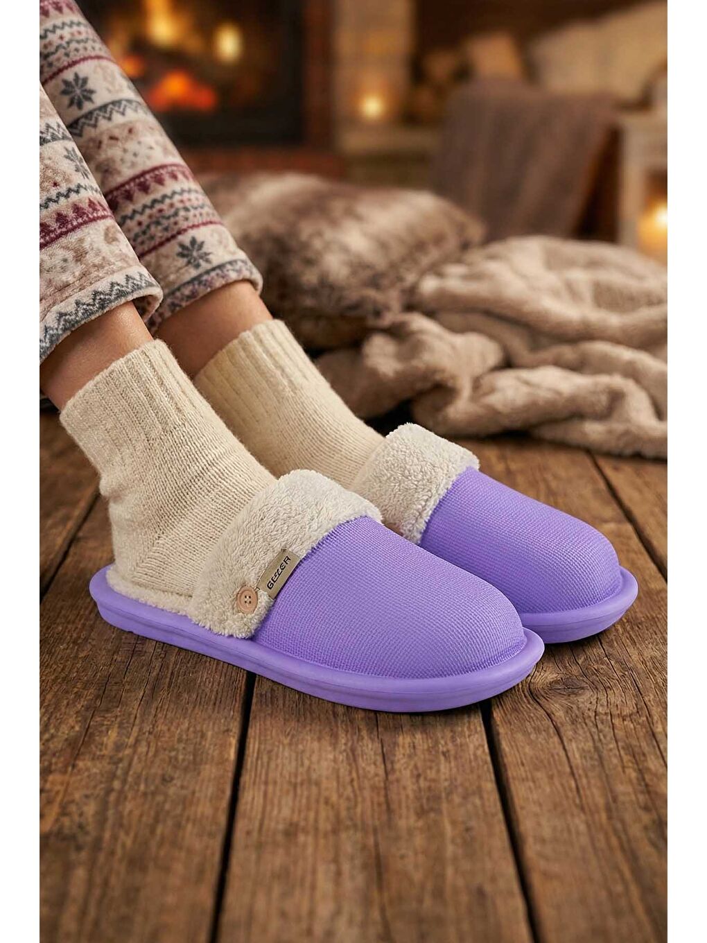 Mor Kışlık Kadın Islak Zemin Terlik