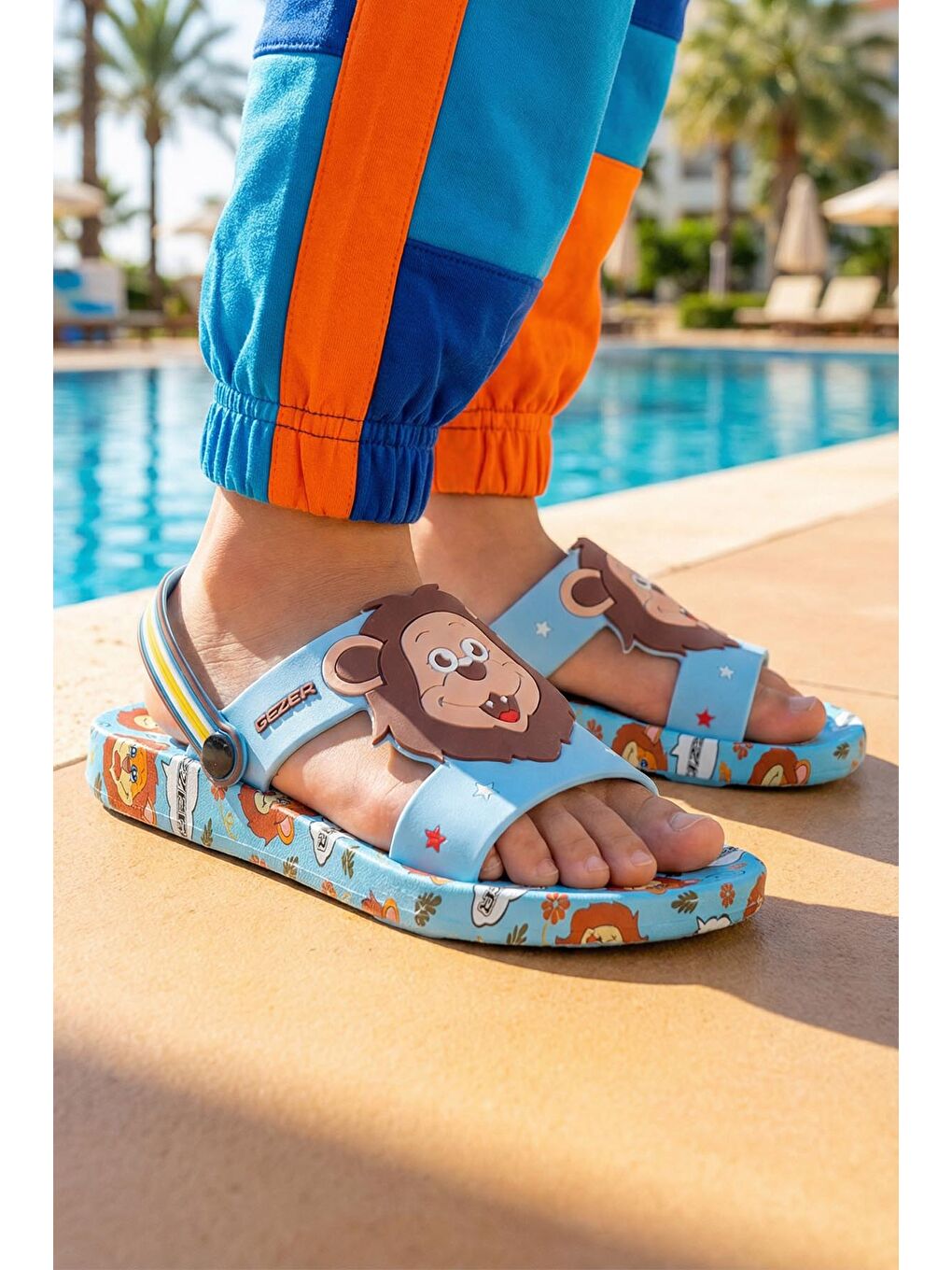 Mavi Yazlık Erke Çocuk Islak Zemine Uygun Günlük Havuz Plaj Terlik-Sandalet