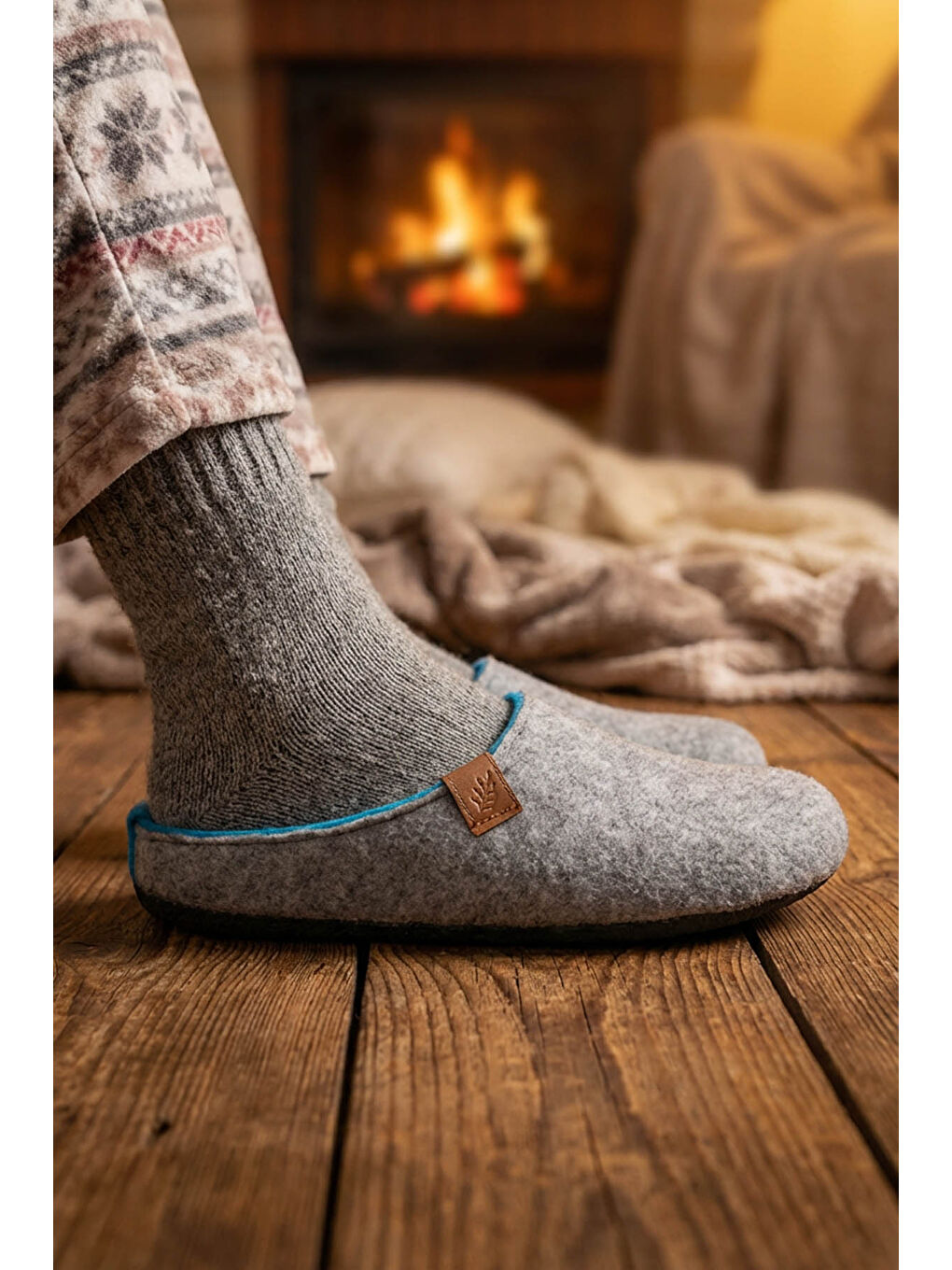 Gri Kışlık Çıkarılabilir Comfort Taban Kadın Ev Bahçe Terlik