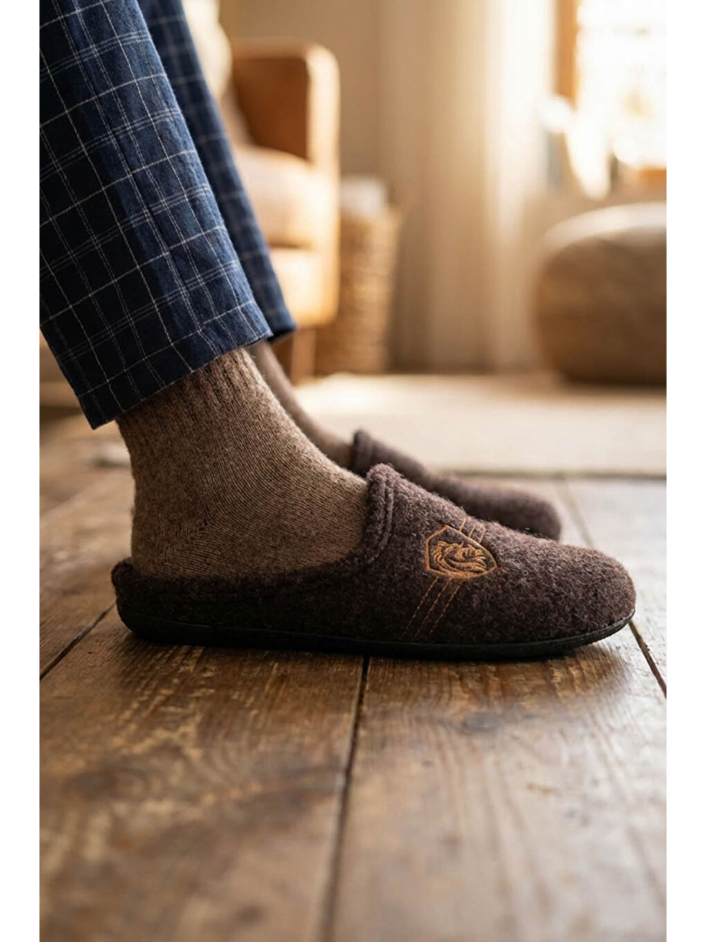 Kahverengi Kışlık Gondol Erkek Ev Terlik