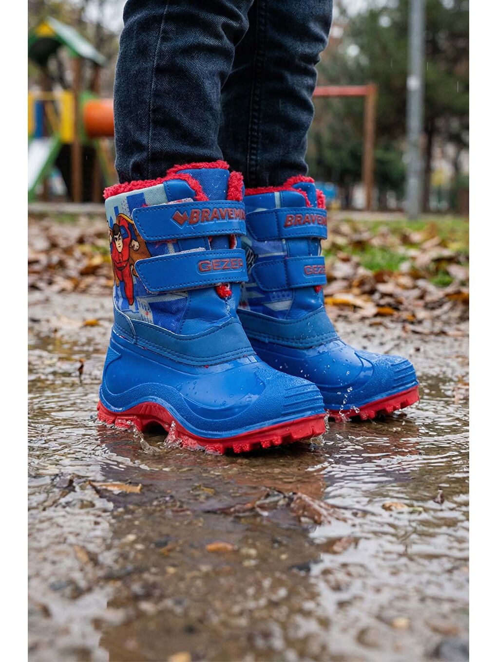 Mavi Kışlık Erkek Çocuk İçi Pelüşlü Cırt Cırtlı Ayarlanabilir Su Geçirmez Braveman Kar Bot Çizme