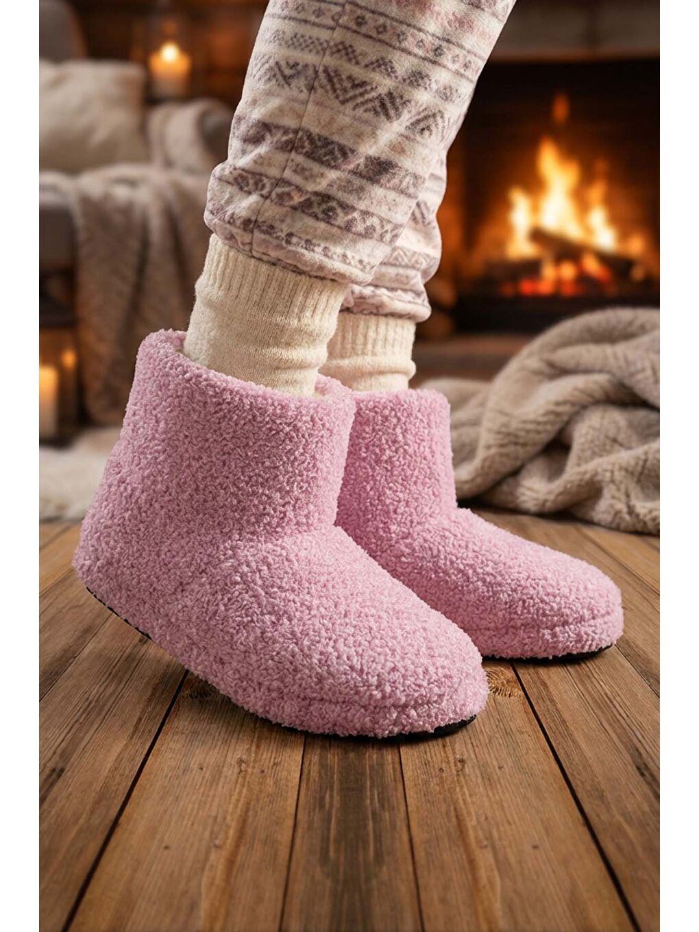 Pembe Kışlık Ev İçi Kadın Panduf Bot