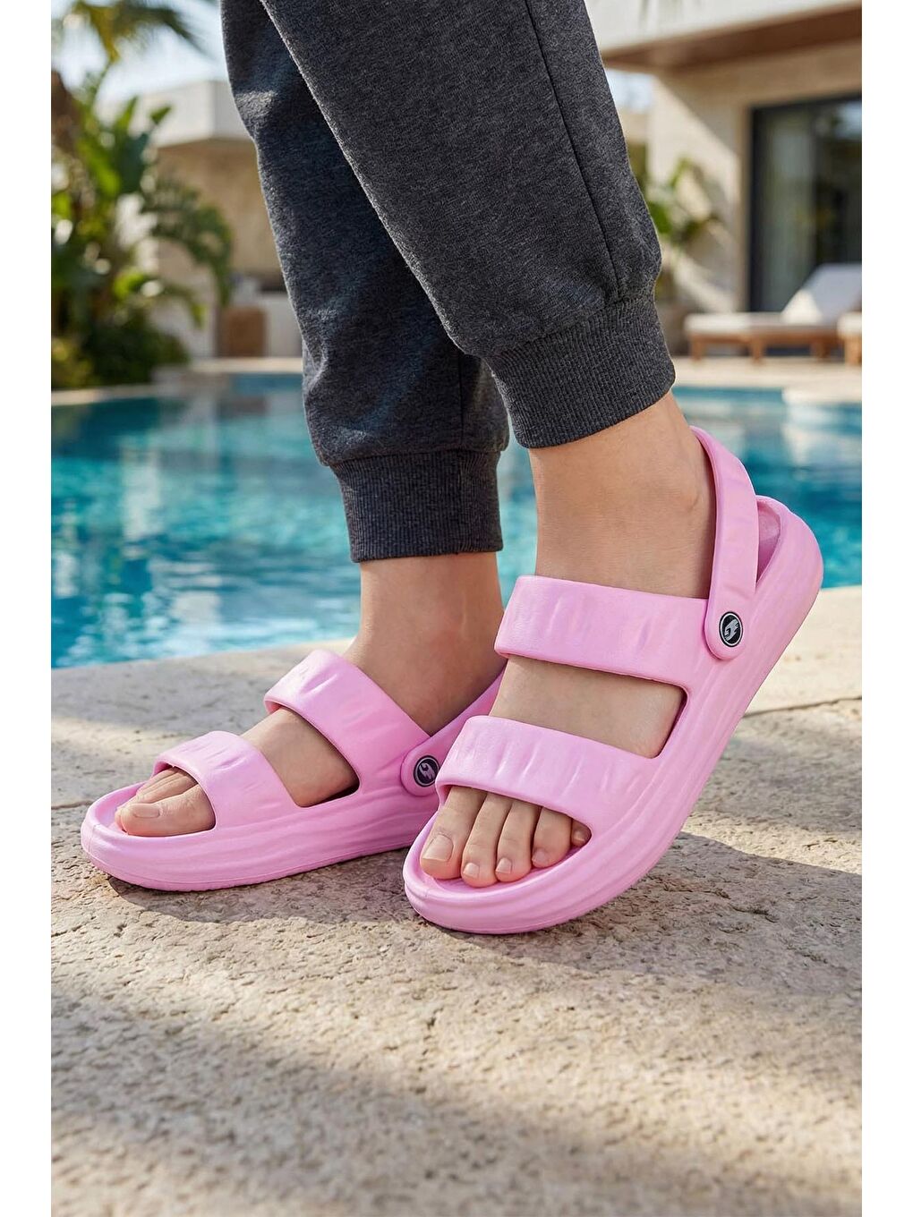 Pembe Yazlık Islak Zemine Uygun Ev Banyo Bahçe Kadın Sandalet Terlik