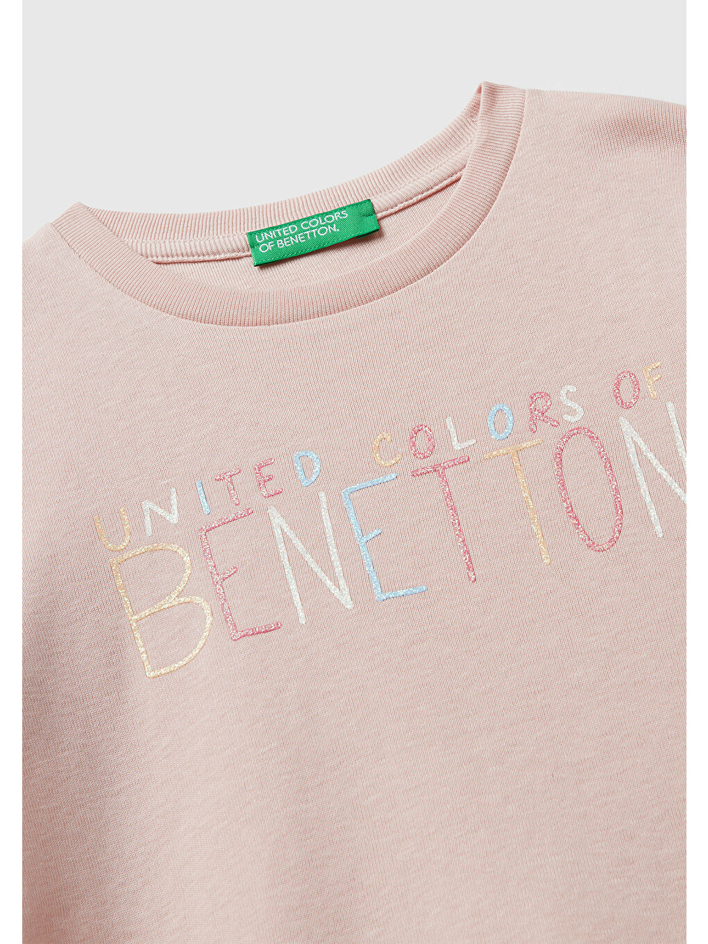 Kız Çocuk Toz Pembe Önü Parıltılı Logo Baskılı Slim Fit Uzun Kollu T-shirt-2